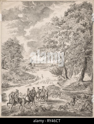 La chasse au chevreuil. Augustin de Saint-Aubin (Français, 1736-1807). La gravure Banque D'Images