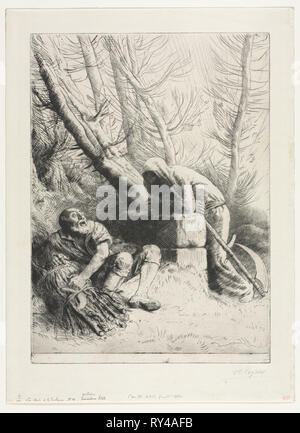 La mort et le bûcheron, 1881. Alphonse Legros (français, 1837-1911). Pointe sèche Banque D'Images