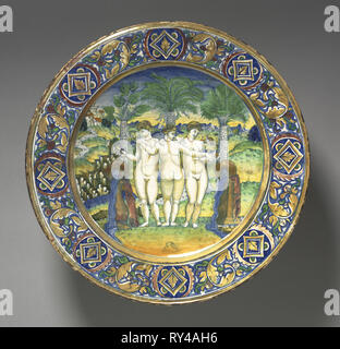Représentant de la plaque Trois Grâces, 1525. Maestro Giorgio Andreoli (Italien, 1465-70-arrière 1553). Tin-terre cuite vernissée avec éclat de l'or (maiolica) ; diamètre : 44,8 cm (17 5/8 po Banque D'Images