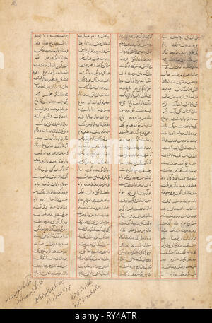 La page de texte, de versets (recto) du Shahnama de Firdawsi, ch. 1350. L'Iran, Shiraz, Inju Période, 14ème siècle. Encre et aquarelle sur papier opaque ; Total : 29 x 20,7 cm (11 7/16 x 8 1/8 in.) ; zone de texte : 22,5 x 15,3 cm (8 7/8 x 6 in Banque D'Images