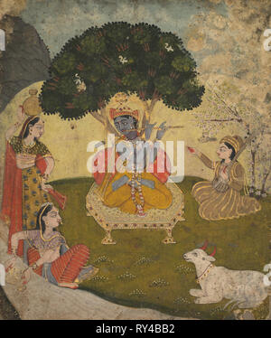 Krishna et Gopis, milieu des années 1800. L'Inde, Rajasthan, Jaipur, 19e siècle. Couleur sur papier ; total : 14,4 x 12 cm (5 11/16 x 4 3/4 in Banque D'Images