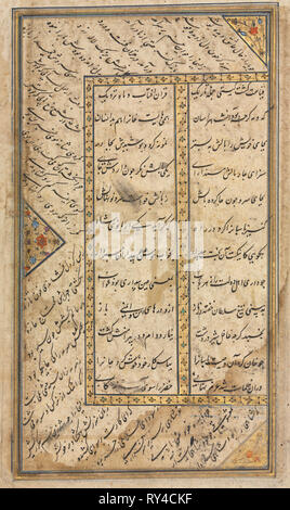 Versets Persan (recto) à partir d'un Haft Awrang (sept trônes) de Jami (d. 1492), mid 1500s. L'Iran, Shiraz, probablement la période safavide (1501-1722). Aquarelle, encre, opaque et or sur papier, feuille : 29,6 x 16,2 cm (11 5/8 x 6 3/8 in.) ; Image : 21 x 13 cm (8 1/4 x 5 1/8 in Banque D'Images