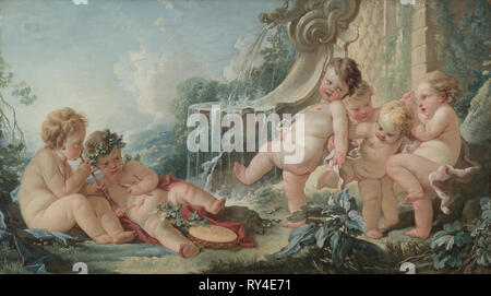 Musique et danse et de Cupids dans la conspiration , 1740. François Boucher (Français, 1703-1770). Huile sur toile, 77,5 x 131,5 encadrées : x 6 cm (30 1/2 x 51 3/4 x 2 3/8 in.) ; non : 69 x 123 cm (27 3/16 x 48 7/16 po Banque D'Images