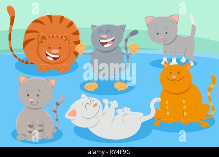 Cartoon Illustration de chats ou chatons Cute Animal Domestique groupe de caractères Illustration de Vecteur