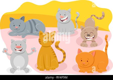 Cartoon Illustration de chats ou chatons Funny Animal Domestique groupe de caractères Illustration de Vecteur