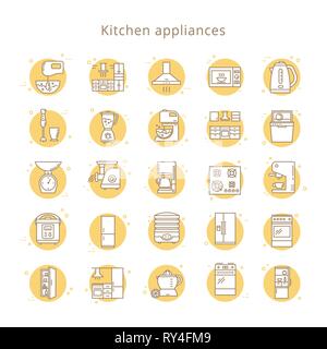 Ensemble d'appareils de cuisine icônes de style de ligne isolé sur le fond blanc. Illustration de Vecteur