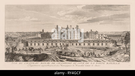 Vue du château royal de Chambord, du côte de la porte royale. Jacques Rigaud (Français, 1681-1754). Gravure Banque D'Images