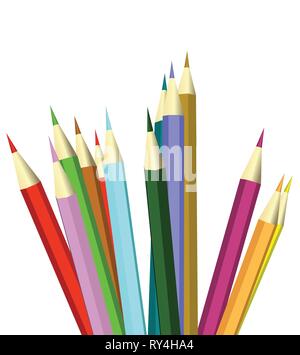 Crayons de couleur sur fond blanc. Illustration de Vecteur