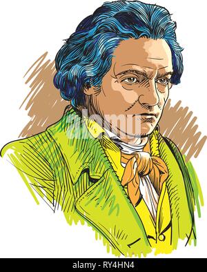 Ludwig van Beethoven portrait en illustration de l'art en ligne Illustration de Vecteur