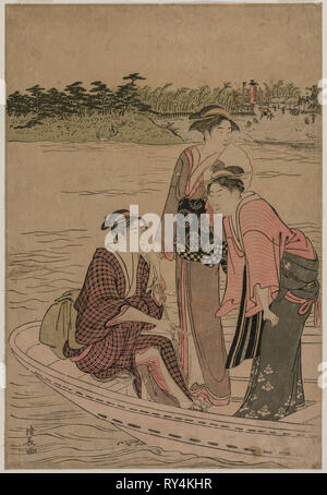 Passagers dans un bateau sur la rivière Sumida, 1784. Torii Kiyonaga (japonais, 1752-1815). Gravure sur bois en couleur ; feuille : 38,3 x 26,1 cm (15 1/16 x 10 1/4 po Banque D'Images