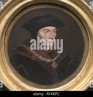 Portrait de Sir Thomas More, 17ème siècle. Disciple de Hans Holbein (allemand, 1497/98-1543). Huile sur bois dans un cadre en bois doré ; pans : 8,6 x 8,6 x 1,3 cm (3 3/8 x 3 3/8 x 1/2 in.), diamètre : 6,5 cm (2 9/16 in.) ; non : 6,7 x 6,4 cm (2 5/8 x 2 1/2 in.) ; diamètre de section : 8 cm (3 1/8 in Banque D'Images