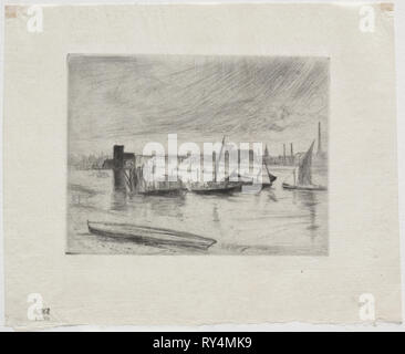 Tôt le matin, Battersea. James McNeill Whistler (Américain, 1834-1903). Eau-forte Banque D'Images