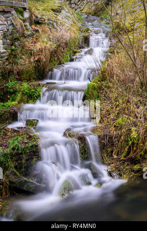 Une petite cascade cascade au printemps sur un coteau verdoyant Banque D'Images