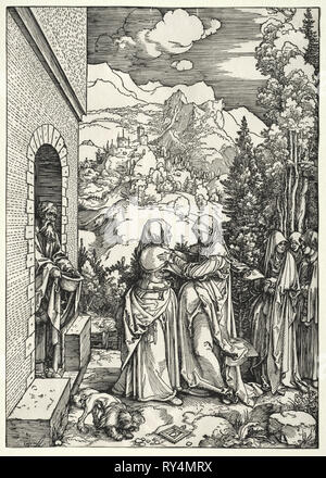 La vie de la Vierge : La Visitation, c. 1504. Albrecht Dürer (allemand, 1471-1528). Gravure sur bois Banque D'Images