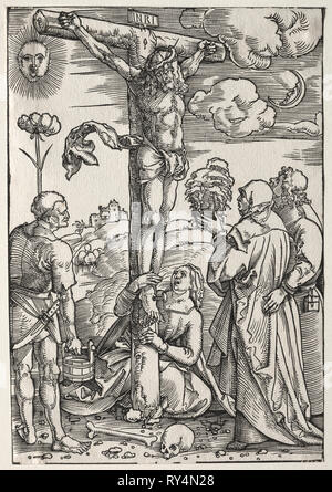 Le Christ sur la Croix avec Marie, Saint Jean, Marie Madeleine et Saint Stephen, 1505. Hans Baldung (allemand, 1484/85-1545). Gravure sur bois Banque D'Images