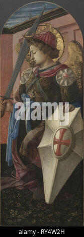Bord d'un triptyque : l'Archange Michel, 1458. Filippo Lippi (Italien), ch. 1406-1469). Tempera sur panneau de bois ; pans : 94 x 40 x 6,5 cm (37 x 15 3/4 x 2 9/16 in.) ; non encadrée : 81,3 x 29,8 cm (32 x 11 3/4 in Banque D'Images
