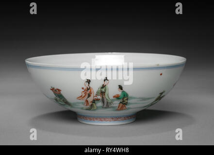 Paire de verres à Xiwangmu et Bord, 1662-1722. La Chine, la province de Jiangxi, Jingdezhen, dynastie des Qing (1644-1911), Mark Xinian Square (1465-1487) mais période Kangxi (1662-1722). En porcelaine famille verte overglaze décoration émail ; diamètre : 14,3 cm (5 5/8 in.) ; total : 17,8 cm (7 in.) ; navire : 14,4 cm (5 11/16 po Banque D'Images