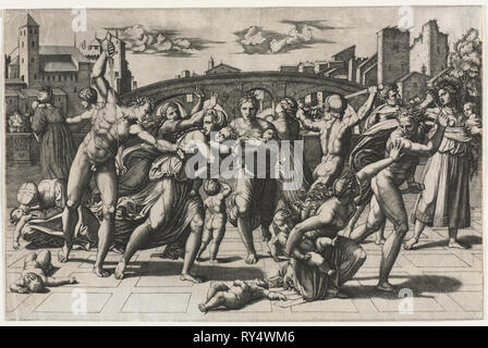 Le Massacre des Innocents (sans le sapin), ch. 1513-1515. Marcantonio Raimondi (Italien, 1470/82-1527/34), après Raphael (italien, 1483-1520). Gravure Banque D'Images