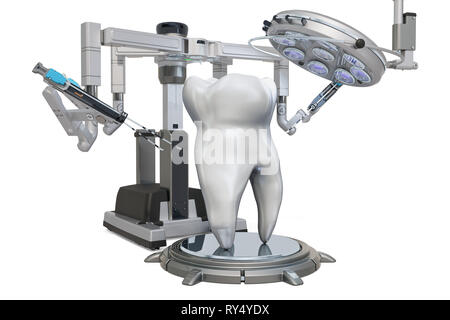 Chirurgie dentaire avec le système chirurgical robotique concept. Le rendu 3D isolé sur fond blanc Banque D'Images