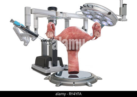 La chirurgie robotique de l'utérus, rendu 3D concept isolé sur fond blanc Banque D'Images