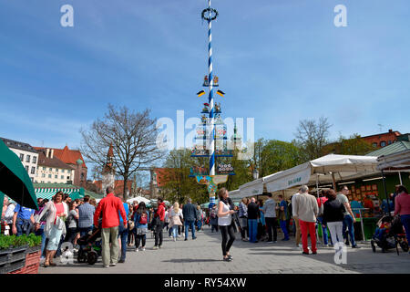 Maibaum, Viktualienmakt, Munich, Bayern, Deutschland Banque D'Images