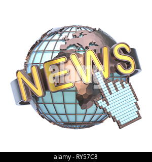 Actualités concept avec rendu 3D earth globe illustration isolé sur fond blanc Banque D'Images