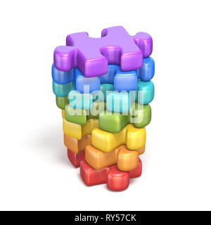 Puzzle puzzle de couleur arc-en-ciel de rendu 3D Pièces illustration isolé sur fond blanc Banque D'Images