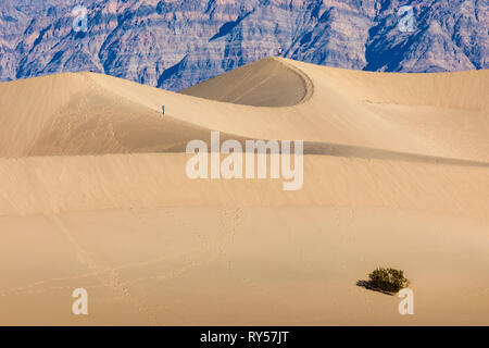 Vaste zone de dunes de sable bordée de montagnes atteignant 100 ft. & Une place de choix pour le sable à l'embarquement. Banque D'Images