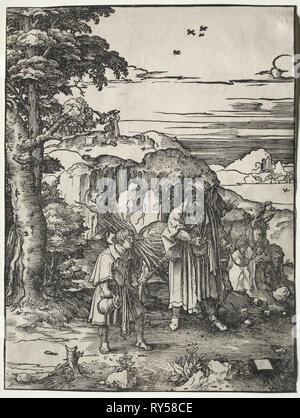 Abraham allait sacrifier Isaac, 1517-1519. Lucas van Leyden (Néerlandais, 1494-1533). Gravure sur bois Banque D'Images