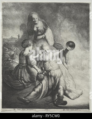 Lot et ses filles, 1600. Jan Georg van Vliet (Néerlandais), ch. 1610-1635), après Rembrandt van Rijn (Néerlandais, 1606-1669). La gravure Banque D'Images