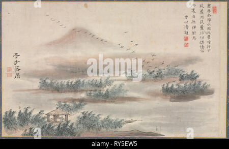 L'un des huit points de vue des rivières Xiao et Xiang, 1788. Tani Bunchō (japonais, 1763-1841). Sections d'un rouleau horizontal monté comme pendaison morte ; l'encre et couleur sur papier ; image : 29,5 x 49 cm (11 5/8 x 19 5/16 in.) ; total : 129 x 67 cm (50 13/16 x 26 3/8'' Banque D'Images