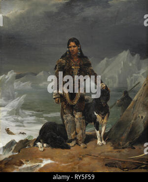 Une femme de la terre d'Eskimos, 1826. Léon Cogniet (Français, 1794-1880). Huile sur toile encadrée ; : 62,9 x 57,2 x 8,9 cm (24 3/4 x 22 1/2 x 3 1/2 in.) ; sans encadrement : 42,5 x 36,5 cm (16 3/4 x 14 3/8 dans Banque D'Images