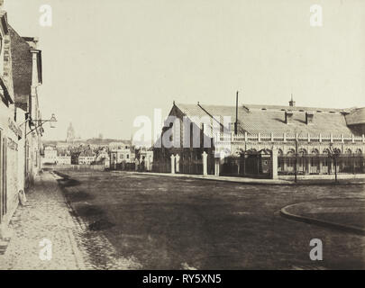 Chemin de fer du Nord. Ligne de Paris à Boulogne Vues Photographique : Afrique du pignon de la Boulogne Gare, c. 1855. Édouard Baldus (Français, 1813-1889). Impression sur papier salé, albumenized, de papier ciré ; image négative : 29,4 x 40,7 cm (11 9/16 x 16 in.) ; enchevêtrées : 50,8 x 61 cm (20 x 24 dans Banque D'Images