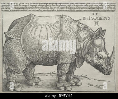 Le Rhinocéros, 1515. Albrecht Dürer (allemand, 1471-1528). Gravure sur bois ; image : 23,8 x 30,1 cm (9 3/8 x 11 7/8 po Banque D'Images