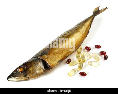 Omega 3 Poissons sur fond blanc Banque D'Images