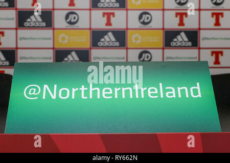 Windsor Park, Belfast, Irlande du Nord, Royaume-Uni. Mar 12, 2019. L'Irlande du manager Michael O'Neill a nommé son équipe pour l'UEFA EURO 2020 jeux de qualification contre l'Estonie (à Belfast le jeudi 21 mars) et la Biélorussie (Belfast, Dimanche 24 Mars). Crédit : David Hunter/Alamy Live News Banque D'Images