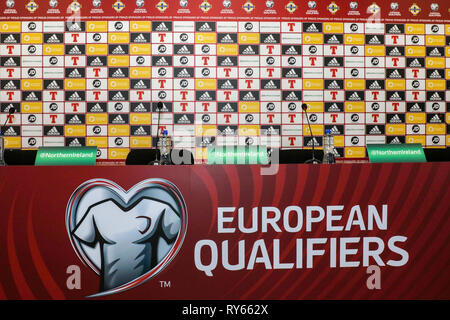 Windsor Park, Belfast, Irlande du Nord, Royaume-Uni. Mar 12, 2019. L'Irlande du manager Michael O'Neill a nommé son équipe pour l'UEFA EURO 2020 jeux de qualification contre l'Estonie (à Belfast le jeudi 21 mars) et la Biélorussie (Belfast, Dimanche 24 Mars). Crédit : David Hunter/Alamy Live News Banque D'Images