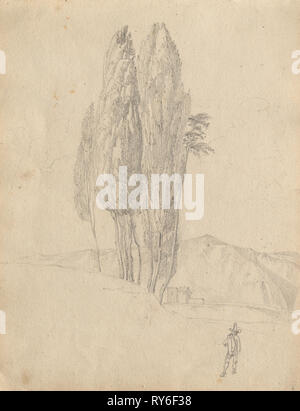 Album avec vue sur Rome et ses environs, études de paysage, page 20a : les arbres. Franz Heinrich Nadorp (allemand, 1794-1876). Graphite Banque D'Images