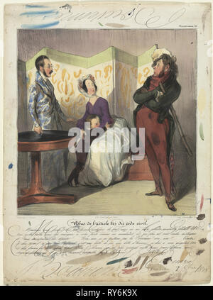 50 Plaque de 'Caricaturana" (Les Robert Macaire). Publiée dans le charivari, le 28 mai 1837 : Caricaturana (50) de la plaque d'une violation de l'article 24 du Code civil, 1837. Honoré Daumier (Français, 1808-1879), Edouard Bouvenne (Français). Lithographie à la main, à l'aquarelle par Edouard Bouvenne ; feuille : 35,5 x 26,5 cm (14 x 10 7/16 po.) ; Image : 24 x 23 cm (9 7/16 x 9 1/16 in Banque D'Images