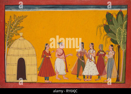 Rama et Sita prises pour le Prêtre pour fixer la date du mariage ; la page du Ramayana (Histoire de dieu Rama), ch. 1 700-1 710. L'Inde, Pahari Hills, Kulu, style Shangri IV, 18ème siècle. Encre et couleur sur papier ; image : 18,5 x 28,7 cm (7 5/16 x 11 5/16 in.) ; total : 20 x 30,4 cm (7 7/8 x 11 à 15/16 Banque D'Images