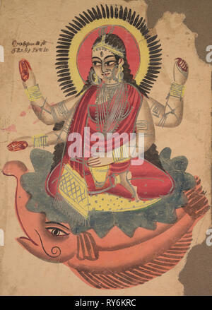La Déesse Ganga, années 1800. L'Inde, Calcutta, Kalighat peinture, xixe siècle. L'encre noire, la couleur et la peinture argentée, et graphite underdrawing sur papier ; appui secondaire : 53 x 35,6 cm (20 7/8 x 14 in.), peinture uniquement : 45,1 x 27,6 cm (17 3/4 x 10 7/8 po Banque D'Images