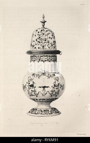 Réservez par Albert Jacquemart : Histoire de l'Art de la céramique : étude descriptive et philosophiques de la céramique de tous les âges et toutes les nations : France : Moustieres- Sucre Caster, Blue Decoration (Planche IX), 1877. Jules Jacquemart (Français, 1837-1880). Fiche technique : eau-forte, 25,5 x 18 cm (10 1/16 x 7 1/16 in.) ; platemark : 19,2 x 13 cm (7 9/16 x 5 1/8 in Banque D'Images