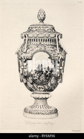 Réservez par Albert Jacquemart : Histoire de l'Art de la céramique : étude descriptive et philosophiques de la céramique de tous les âges et toutes les nations : France : Sèvres- Soft- Porcelaine vase, de commémoration de la bataille de Fontenoy (Planche XI), 1877. Jules Jacquemart (Français, 1837-1880). Fiche technique : eau-forte, 25,5 x 18 cm (10 1/16 x 7 1/16 in.) : platemark ; 19 x 13 cm (7 1/2 x 5 1/8 in Banque D'Images