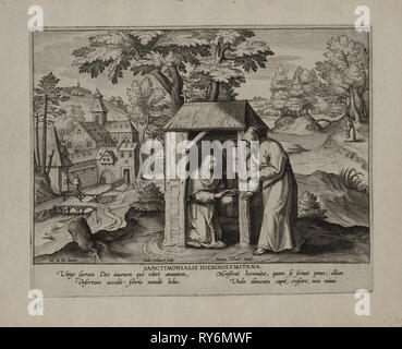 Saint Jérôme. Hans Collaert (1566-1628), flamand, après Maarten de Vos (flamand, 1532-1603). Fiche technique : 22,2 x 27,2 cm (8 3/4 x 10 11/16 po.) ; platemark : 17,7 x 22,5 cm (6 15/16 x 8 7/8 po Banque D'Images