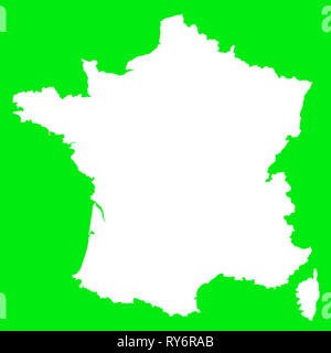 Carte de France contours blanc sur écran vert Banque D'Images