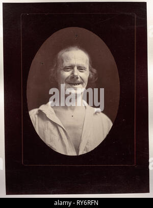 Mécanisme de la physionomie humaine : Figure 32 : Rire naturel par la contraction volontaire des deux grands zygomatiques et de l'orbiculaire palpébral inférieur, ch. 1856. Guillaume-Benjamin Duchenne-Amand (de Boulogne) (Français, 1806-1875), Adrien Tournachon (Français, 1825-1903). L'albumine de négatif sur plaque de verre imprimé (1862) ; image : 15,1 x 11 cm (5 15/16 x 4 5/16 in.) ; papier : 22,7 x 17 cm (8 15/16 x 6 11/16 in.) ; Canada : 41 x 27,6 cm (16 1/8 x 10 7/8 po Banque D'Images