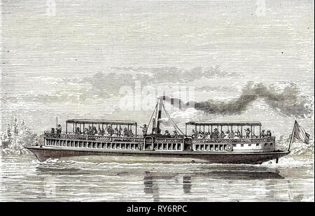 Bateau à vapeur destinée à servir un service de bac sur la Seine lors de l'Exposition de 1867 (modèle de l'hélice Banque D'Images