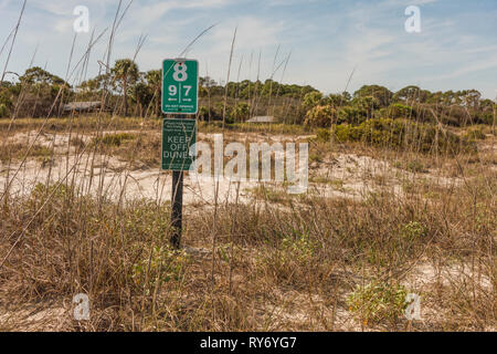 Jekyll Island Géorgie Sand Dunes Warning Sign Post Banque D'Images