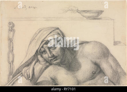 Le Prisonnier, 1819. Jacques-Louis David (Français, 1748-1825). Craie noire ; feuille : 13,3 x 19,6 cm (5 1/4 x 7 11/16 in Banque D'Images