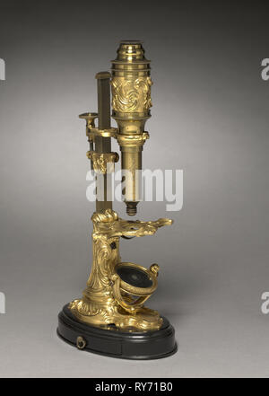 Microscope, c. 1745- 1765. France, milieu du 18e siècle. Supports en bronze doré ; total : 28,6 x 15,4 x 11,5 cm (11 1/4 x 6 1/16 x 4 1/2 in Banque D'Images